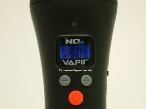 Frontansicht des Vapir No2, 2 Tasten für die Temperatur und mittig der ein und aus Taster